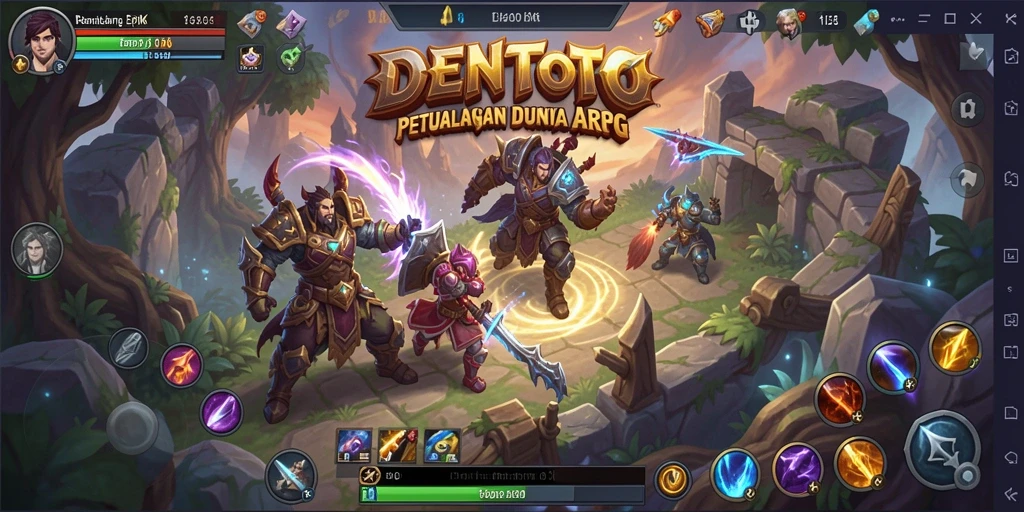 Tampilan gameplay DENTOTO yang mendebarkan saat bertarung melawan ratusan musuh.