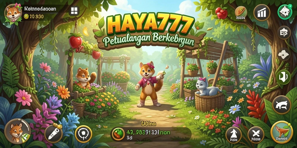 Tampilan gameplay HAYA777 dengan ladang yang luas dan beragam tanaman.